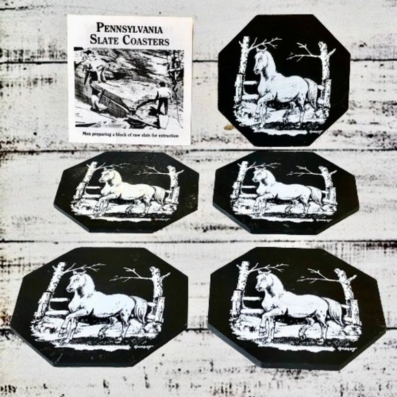 Horse Genuine Slate Coasters Capozzolo Brothers Co Pennsylvania Set of 5 New - Picture 3 of 6